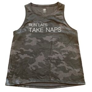 Avia Run Laps Take Naps Gray Camo Athletic Tank Top‎ Size M (8-10)
